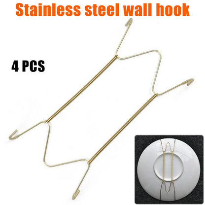 Stainless Steel Plate Holder Hanger - Wall-Mounted Spring Hook for Plates and Home Decoration - Multi-Purpose Kitchen Organizer
