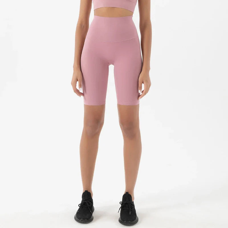 SOISOU Women’s High Waist Nylon Sports Shorts – Breathable No-Show Seamless Yoga, Gym & Cycling Fitness Shorts (24 Colors)