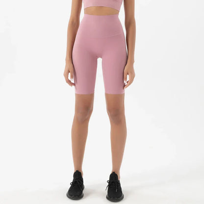 SOISOU Women’s High Waist Nylon Sports Shorts – Breathable No-Show Seamless Yoga, Gym & Cycling Fitness Shorts (24 Colors)