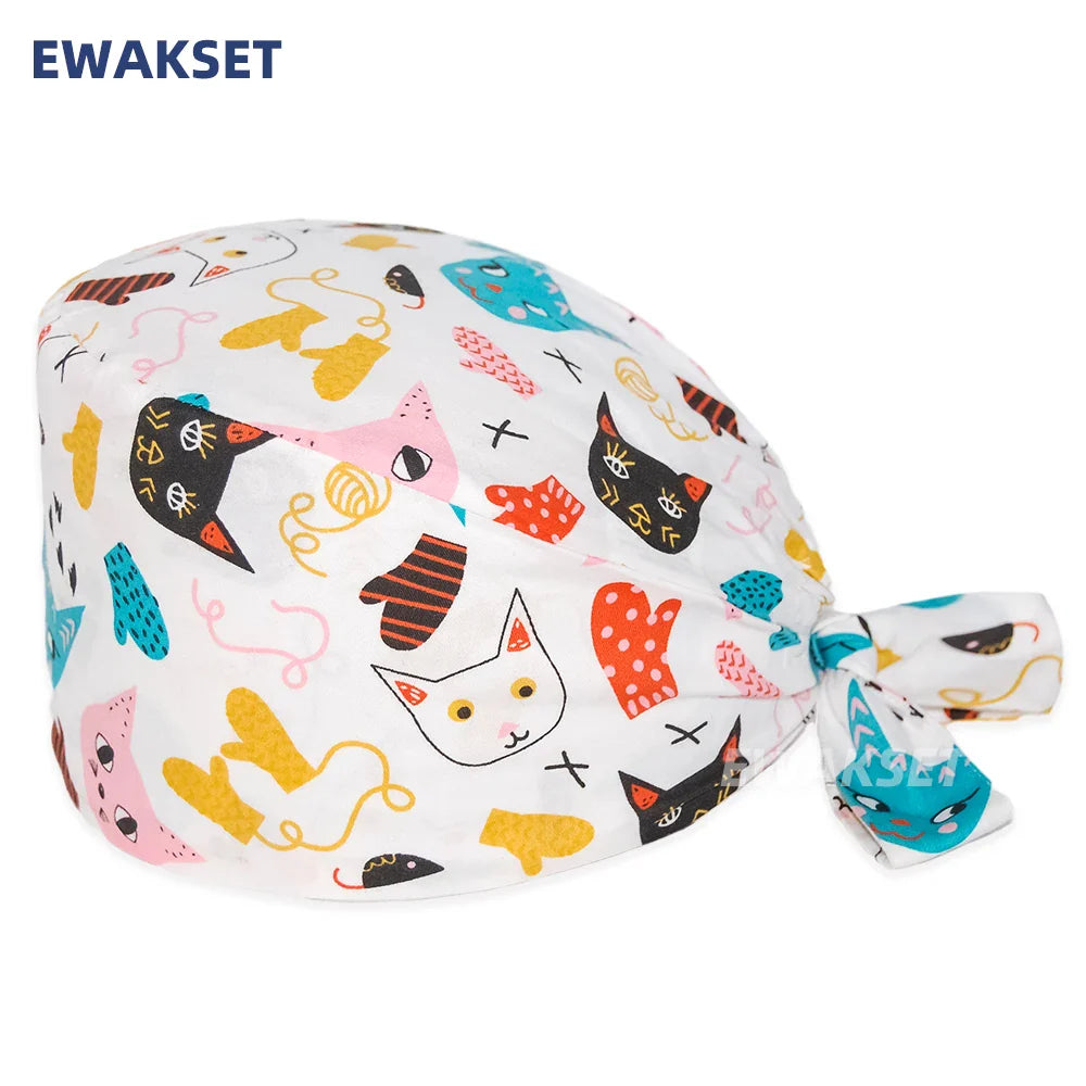 Unisex Soft Scrub Cap – Cartoon Print Surgical Hat for Men and Women, Operating Room Nursing Accessories