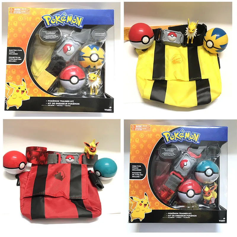 Pokémon Toy Belt Set — Poké Ball Battle Belt with Pikachu, Eevee, Charmander & Bulbasaur for Kids Gift