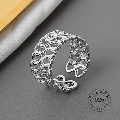 925 Sterling Silver Women’s Open Wave Ring – Irregular Wide Noodle Design Gift