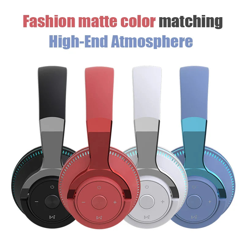 Bluetooth Headphones with Noise Reduction, Wireless Headset for Phones and PC, Gaming Headset with Heavy Bass and Colorful LED Lights