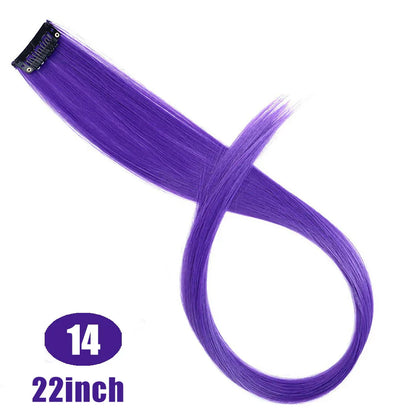 BUQI Straight Clip-In Colored Hair Extensions – Rainbow Synthetic Hair Streaks in Pink, Orange, White & Purple