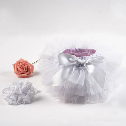 Baby Girl Tutu Bloomers Set - Newborn Tulle Lace Diaper Cover with Flower Headband Outfit