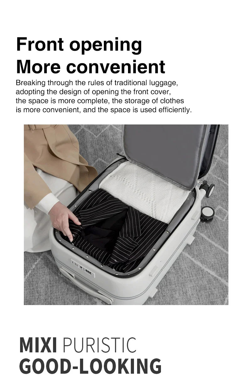 Mixi Aluminum Frame Carry-On Suitcase — Patent Design Rolling Luggage for Cabin, 18/20/24 Inch M9260