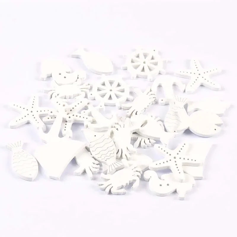 20PCS Ocean Theme Blue & White Wood Slice Embellishments – DIY Scrapbooking, Crafts & Home Decor