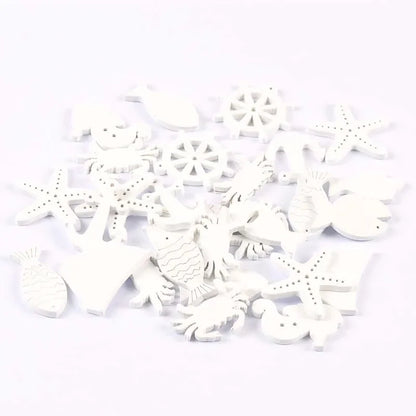 20PCS Ocean Theme Blue & White Wood Slice Embellishments – DIY Scrapbooking, Crafts & Home Decor