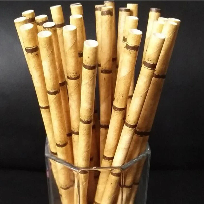 25Pcs Panda Bamboo Paper Straws - Disposable Paper Drinking Straws for Birthday Parties, Weddings, and Baby Showers - Eco-Friendly Decoration