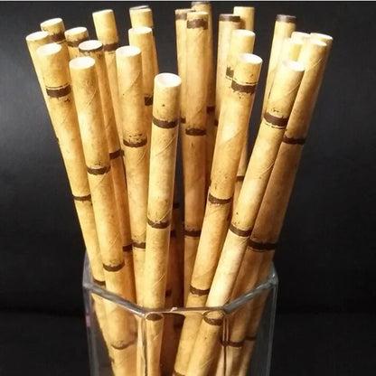 25Pcs Panda Bamboo Paper Straws - Disposable Paper Drinking Straws for Birthday Parties, Weddings, and Baby Showers - Eco-Friendly Decoration