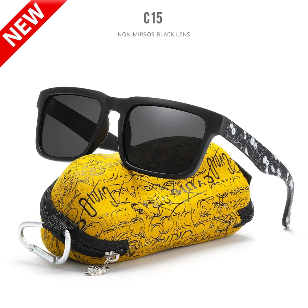 KDEAM Polarized Men’s Sunglasses – Matte Black Frame with Painting Temples & Protective Case