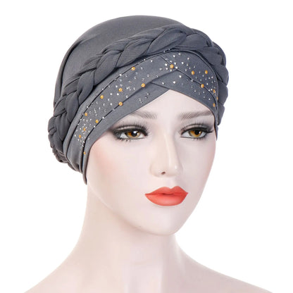 Women’s Cotton Head Scarf – Solid Turban Bonnet Hijab Cap with White Pearl Inner, Muslim Arab Wrap