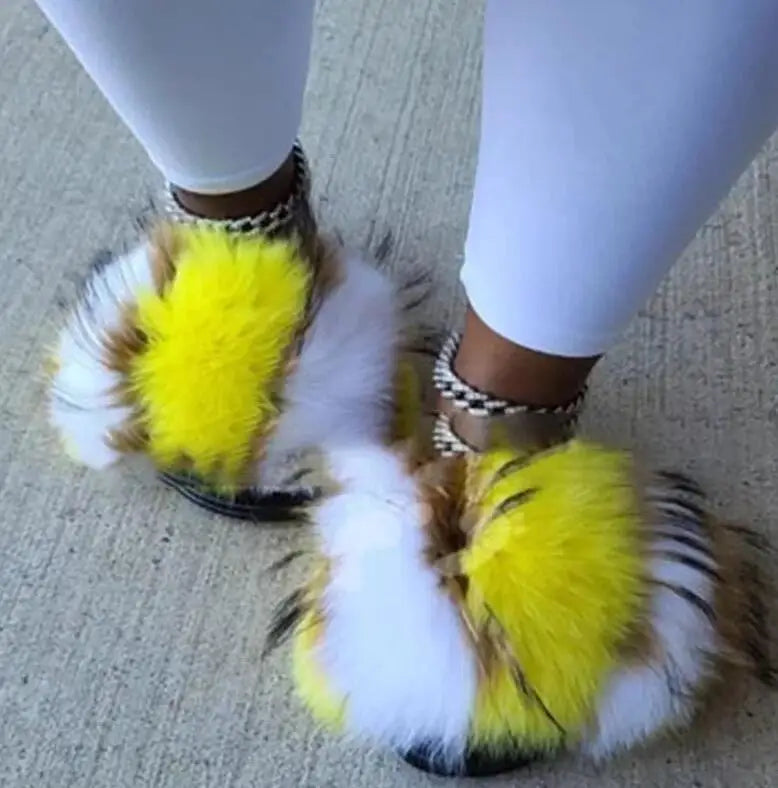 Girls’ Luxury Fluffy Fur Slippers – Warm Plush Indoor Flip Flop Slides for Women, New Arrival