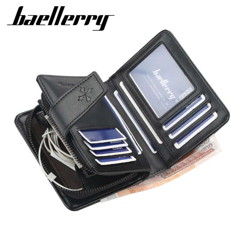 New Business Men’s Wallet — High-Quality PU Leather Zipper Card & Coin Holder, Vintage Male Purse