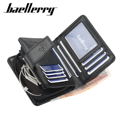 New Business Men’s Wallet — High-Quality PU Leather Zipper Card & Coin Holder, Vintage Male Purse