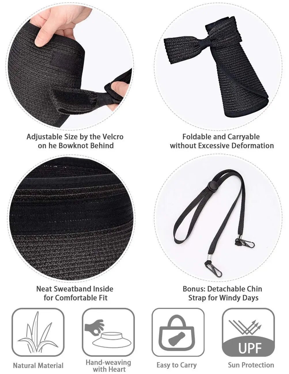 Women’s Summer Visor Hat – Foldable Wide-Brim Straw Cap, Stylish UV-Resistant Sun Hat for Beach & Hiking