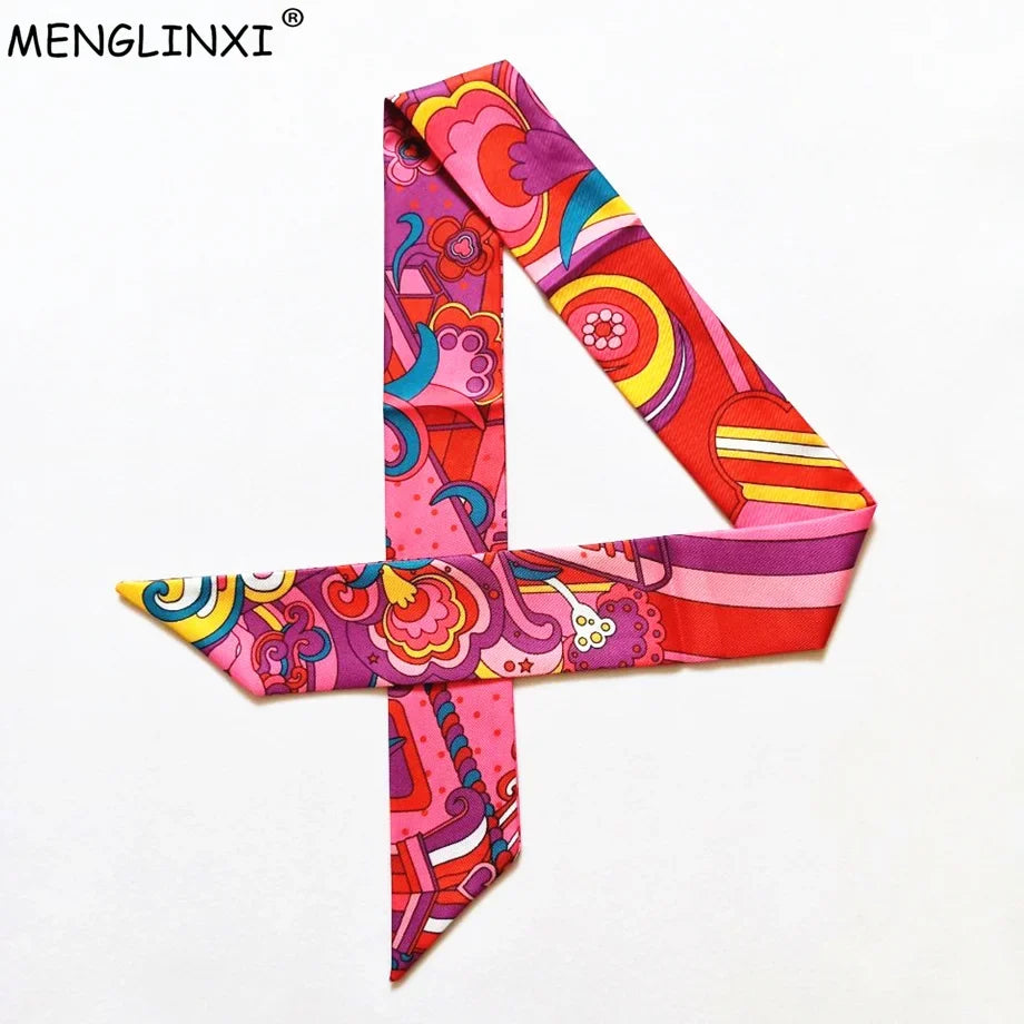 Rainbow Silk Scarf - Luxury Women’s Skinny Neck, Hair & Bag Accessory Foulard Headband