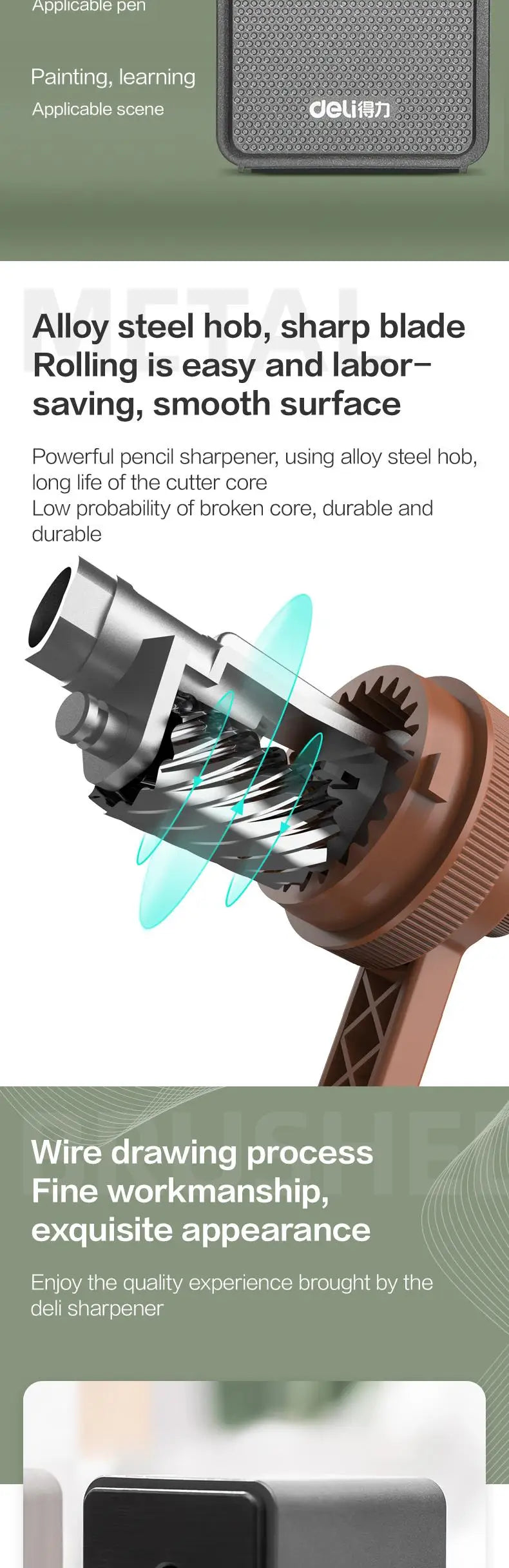 DELI Adjustable Pencil Sharpener — Hand Crank Table Sharpener with Long-Lasting Blade