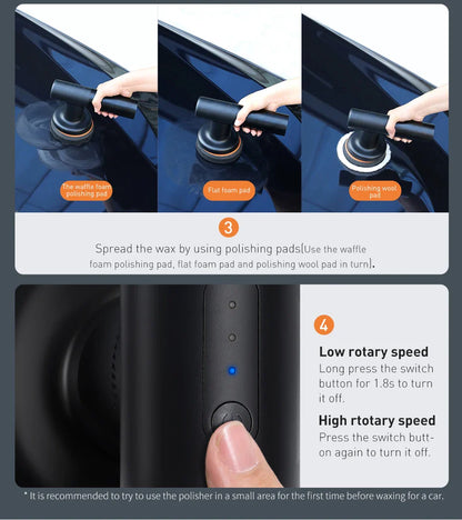 Baseus Wireless Car Polisher — Cordless Electric Waxing & Polishing Machine with Adjustable Speed for Auto Detailing