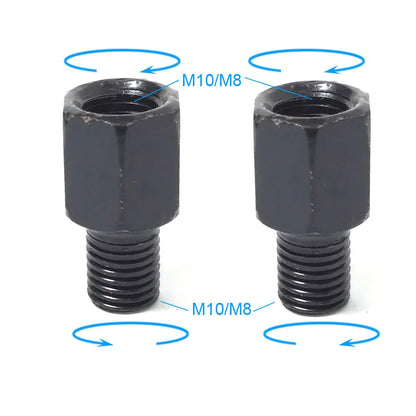 Pair Black Motorcycle Mirror Adapters M10 & M8 – 8mm/10mm Rearview Mirror Conversion Bolts, Left & Right Thread