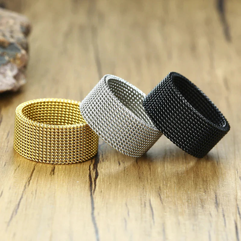 Men's Modern Stainless Steel Mesh Band Ring - Stylish Jewelry for Men and Women