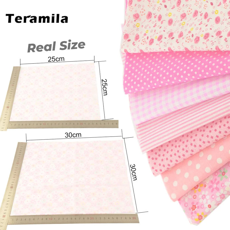 Teramila 7/8 Pcs Patchwork Quilt Fabrics Set - 30x30cm/25x25cm Cotton Sewing Cloth for Needlework and Handmade Projects