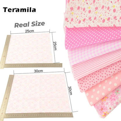 Teramila 7/8 Pcs Patchwork Quilt Fabrics Set - 30x30cm/25x25cm Cotton Sewing Cloth for Needlework and Handmade Projects