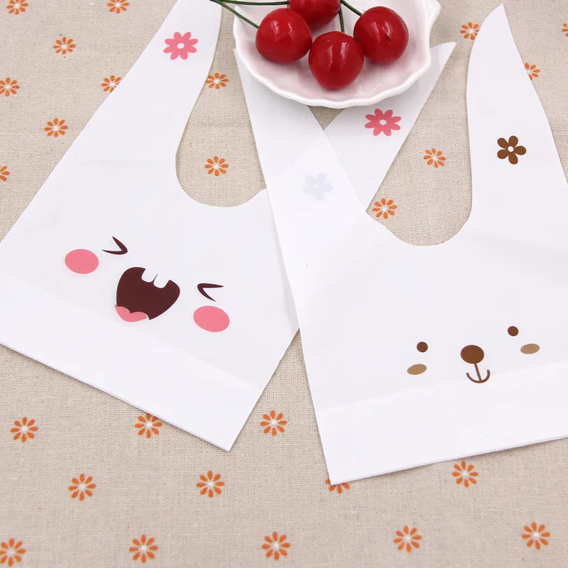 Cute Rabbit Ear Cookie and Candy Gift Bags - 10/50pcs/lot for Biscuits, Snacks, Baking Package, and Event Party Supplies