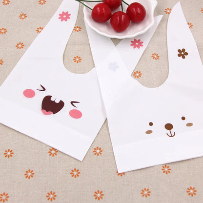 Cute Rabbit Ear Cookie and Candy Gift Bags - 10/50pcs/lot for Biscuits, Snacks, Baking Package, and Event Party Supplies
