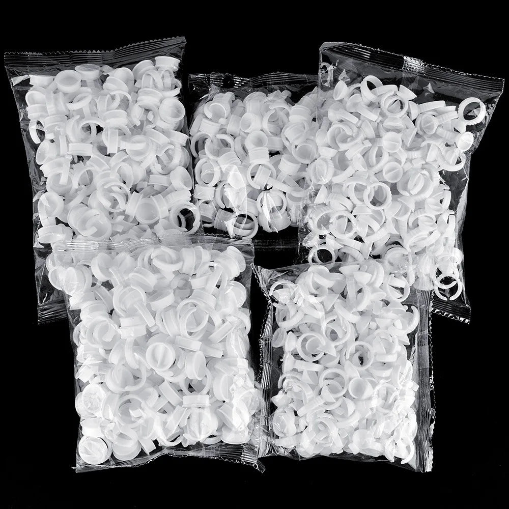 100pcs Disposable Plastic Pigment Rings — 3 Sizes White Ink Holders for Eyebrow Permanent Makeup