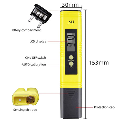 LCD Digital PH Meter - Portable Water Quality Tester, 0.1 ATC High Accuracy PH Test Pen for Aquarium, Pool & Hydroponics