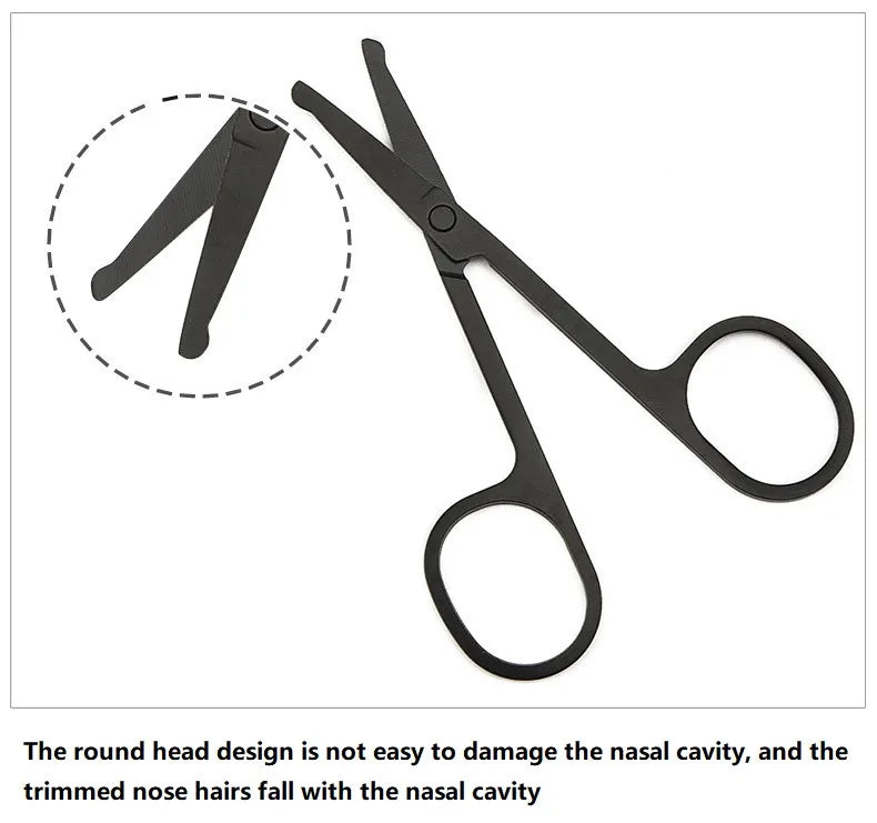 Mini Stainless Steel Round-Head Nose Hair Scissors — Portable Ergonomic Nose Trimmer & Cutter