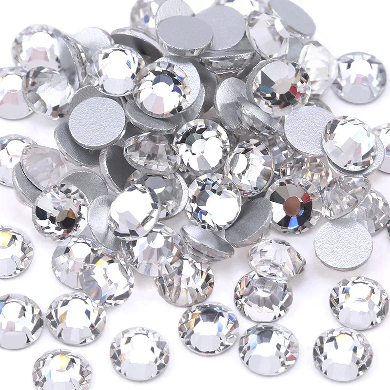 SS3-SS50 Clear Crystal White 3D Nail Art Rhinestones – Silver Flatback Glitter Gems for Nail Decoration