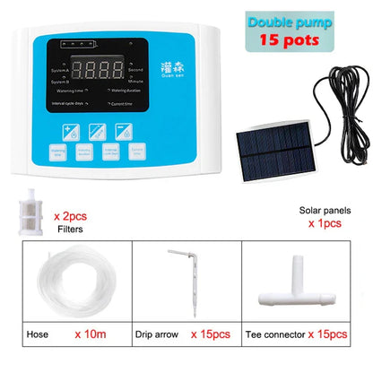Solar Drip Irrigation System with Dual Pump & Timer | Automatic Plant Watering Device for Gardens