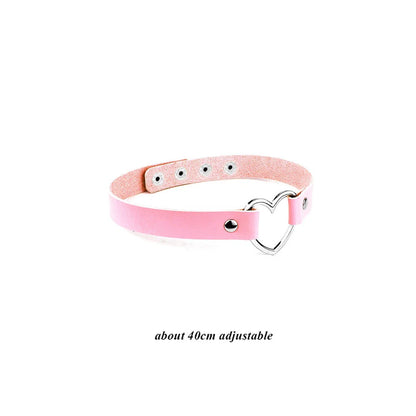 Pink Gothic Collar Necklace – Trendy Rock Leather Heart with Rivets, Harajuku Punk Choker Jewelry for Women, Gift Idea