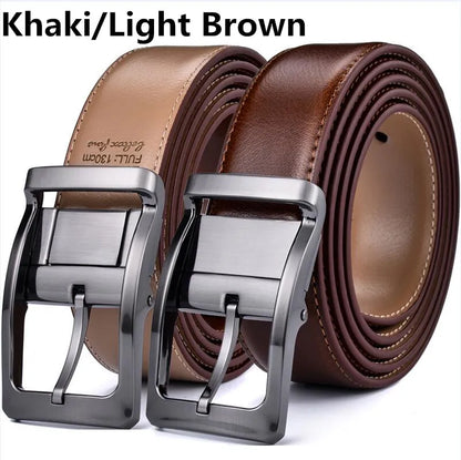 Men’s Genuine Leather Reversible Belt – 2-in-1 Rotated Buckle for Big & Tall Sizes