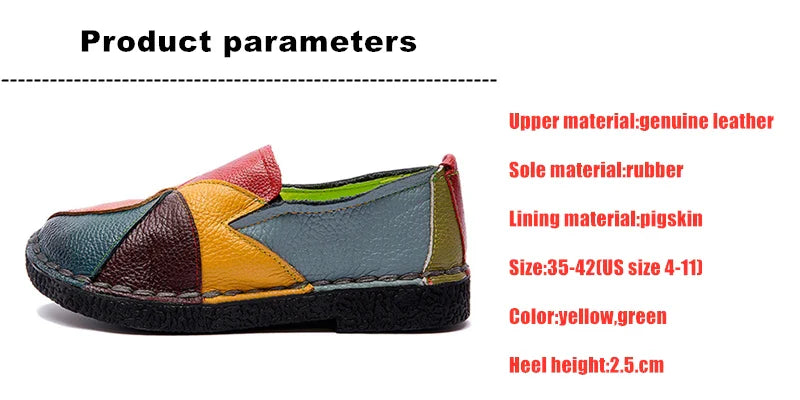 WOIZGIC Women’s Genuine Leather Loafers – Colorful Non-Slip Moccasin Flats Plus Size 42