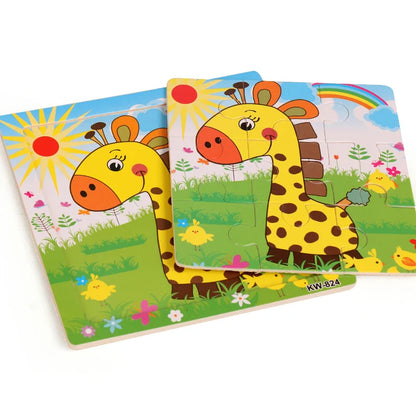 Hot Sale 9/12-Piece Wooden Puzzle Set — Cartoon Vehicles & Animals Educational Learning Toys for Kids, Perfect Gift