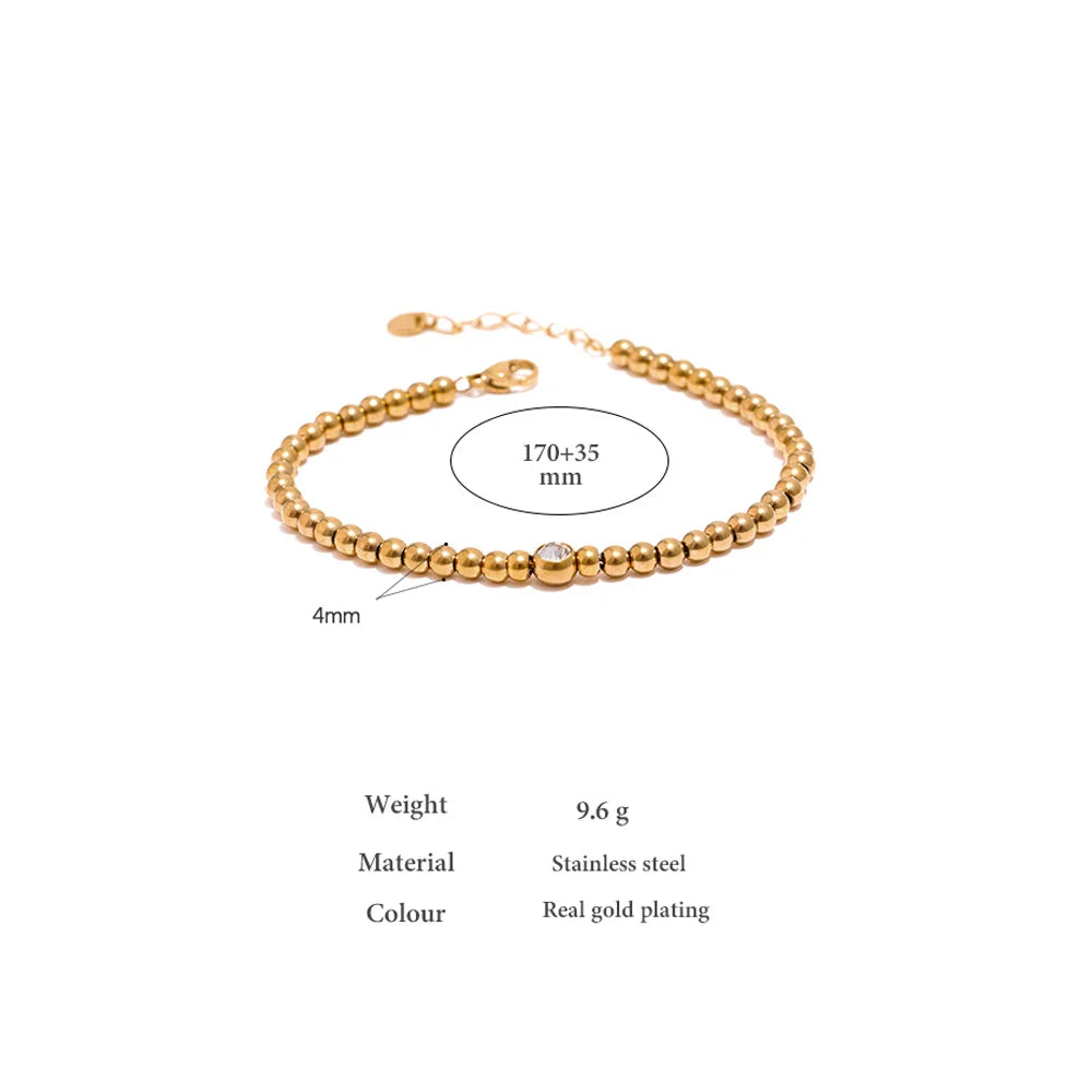 Yhpup Stainless Steel Bead Chain Bangle Bracelet – Gold Plated Cubic Zirconia Waterproof Fashion Jewelry for Women