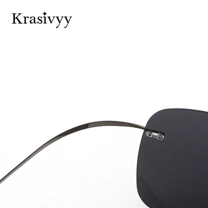 Krasivyy Rimless Square Polarized Sunglasses – Ultralight Pure Titanium, Brand Design for Men, Driving Sun Glasses, Oculos De Sol