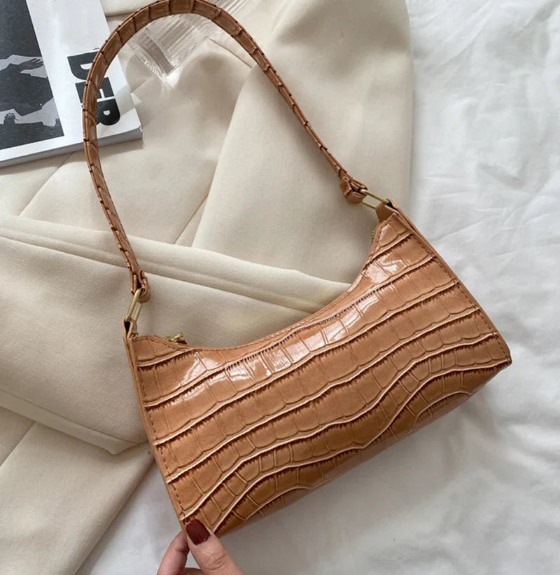 Fashion PU Leather Alligator Pattern Bag for Women – Small Armpit Handbag, Underarm Messenger Purse