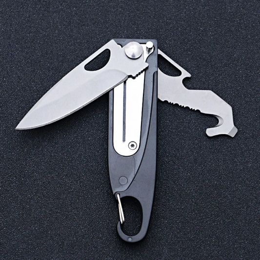 New Keychain Stainless Steel Folding Knife – Multi-Function Tool with Bottle Opener, Rope Cutter & Screwdriver