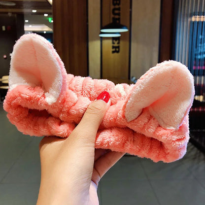 Soft Coral Fleece Bow Headband – Wash Face Hair Holder with Animal Ears for Women & Girls