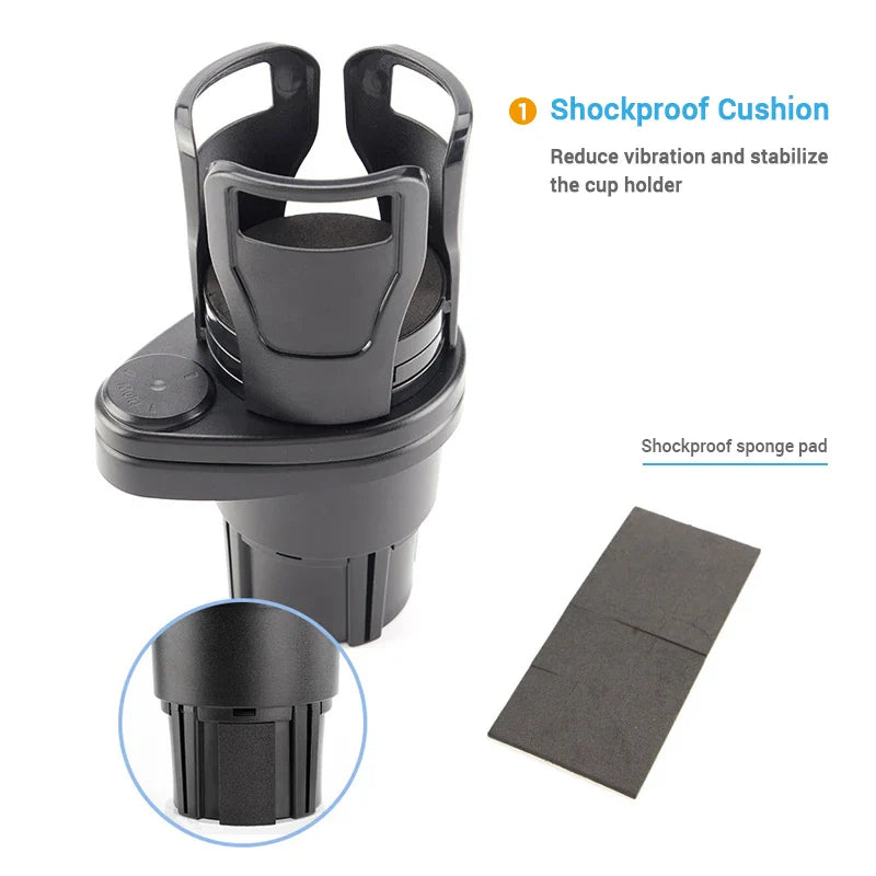 SEAMETAL 2-in-1 Car Cup Holder Expander : 360 Degree Adjustable Base Drink Holder - Anti-Shake Stable Auto Bottle Organizer