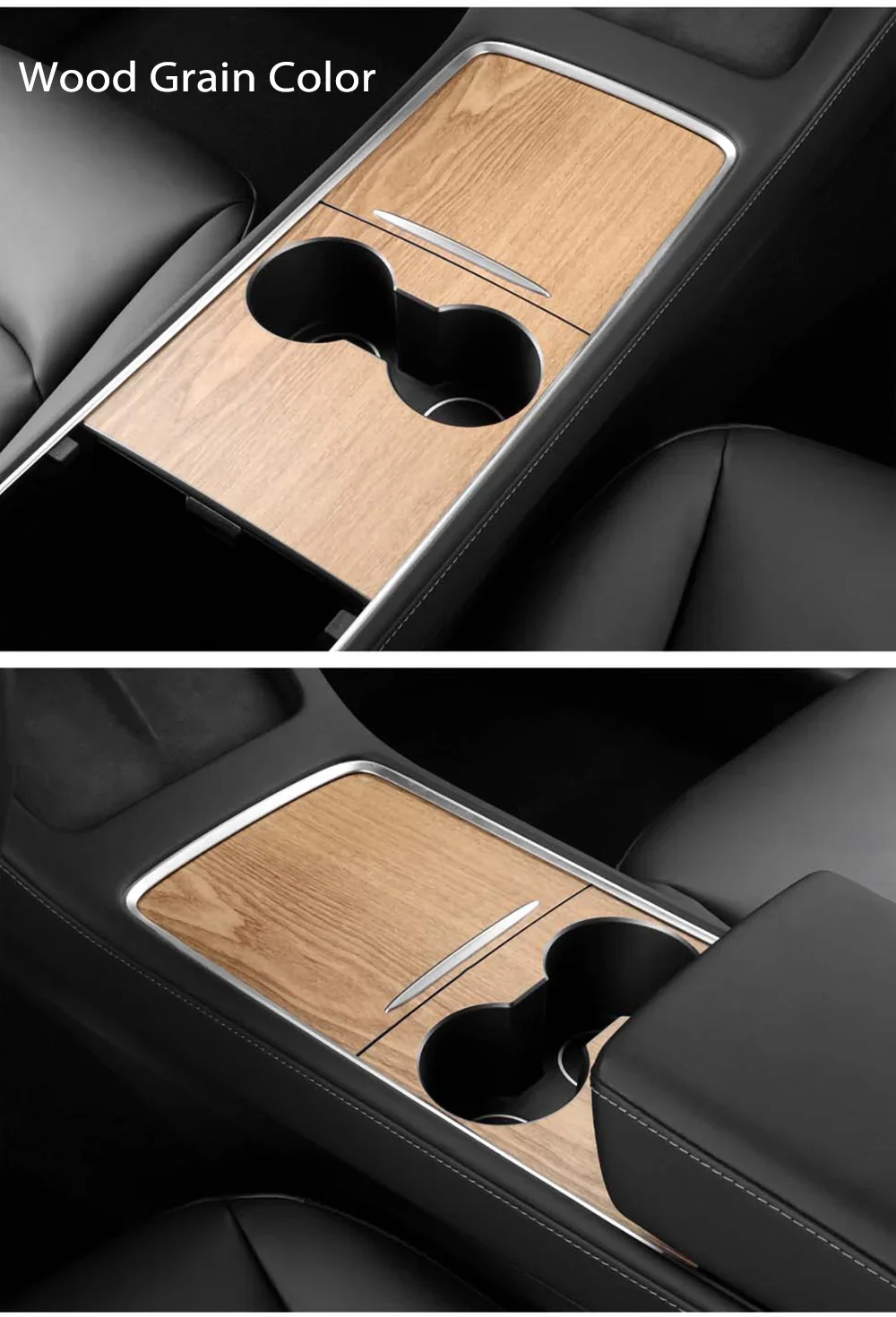 Tesla Model 3/Y 2021-2023 Center Console Panel Sticker – Wood Grain & Carbon Fiber Car Interior Cover