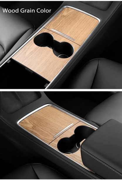 Tesla Model 3/Y 2021-2023 Center Console Panel Sticker – Wood Grain & Carbon Fiber Car Interior Cover