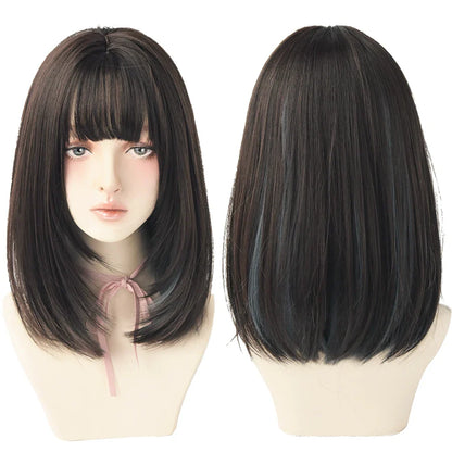 7JHHWIGS Long Straight Light Brown Synthetic Wig with Bangs – Heat-Resistant Daily Wear Wig for Women