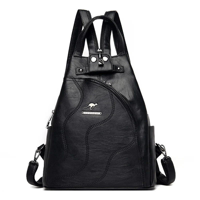 Women's Leather Zipper Backpack - Chest Bag Travel Pack, Ladies' School Bagpack for Teenage Girls, Sac A Dos