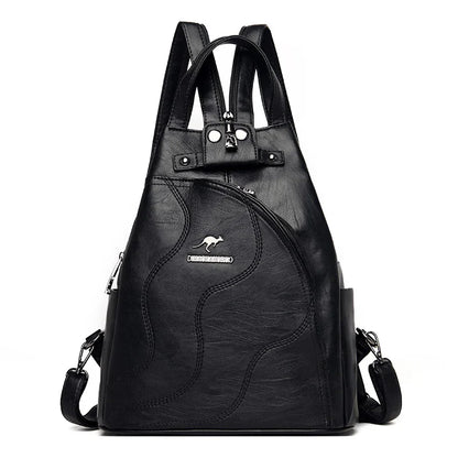 Women's Leather Zipper Backpack - Chest Bag Travel Pack, Ladies' School Bagpack for Teenage Girls, Sac A Dos