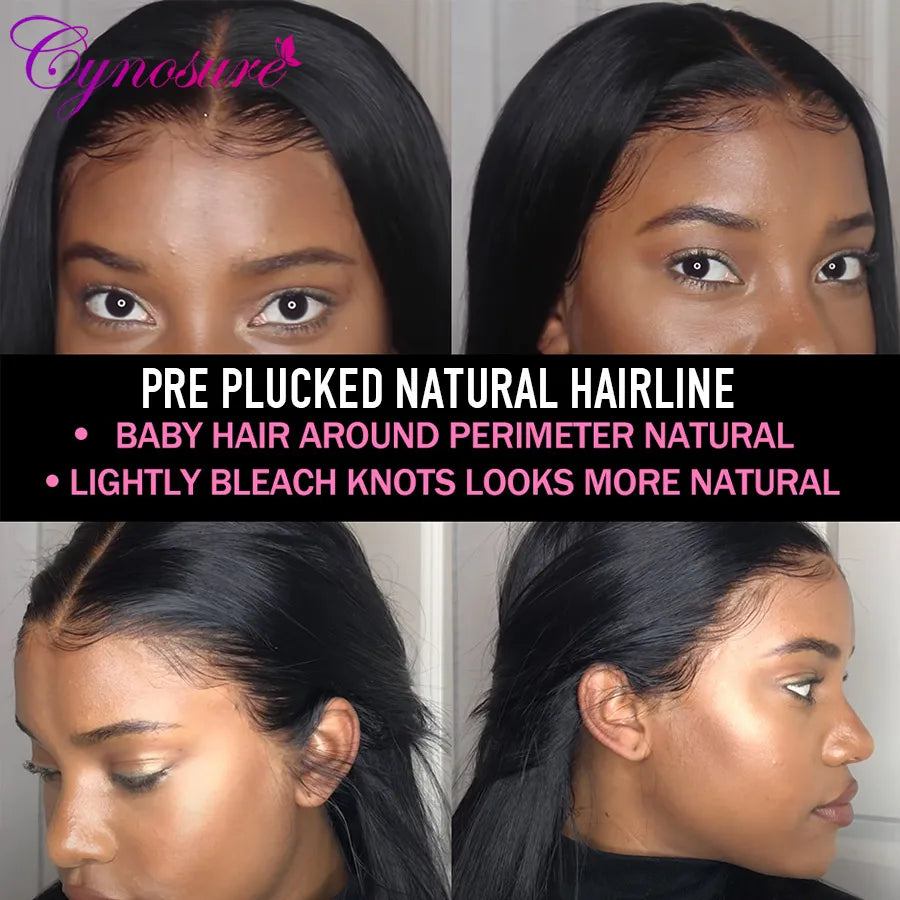 Cynosure 13x4/13x6 HD Transparent Lace Front Human Hair Wig – Pre-Plucked Remy Brazilian Straight Lace Frontal for Women